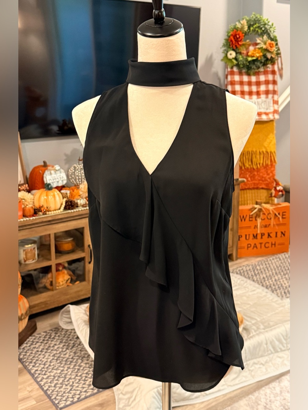Trouvé Black Chiffon Ruffle Blouse